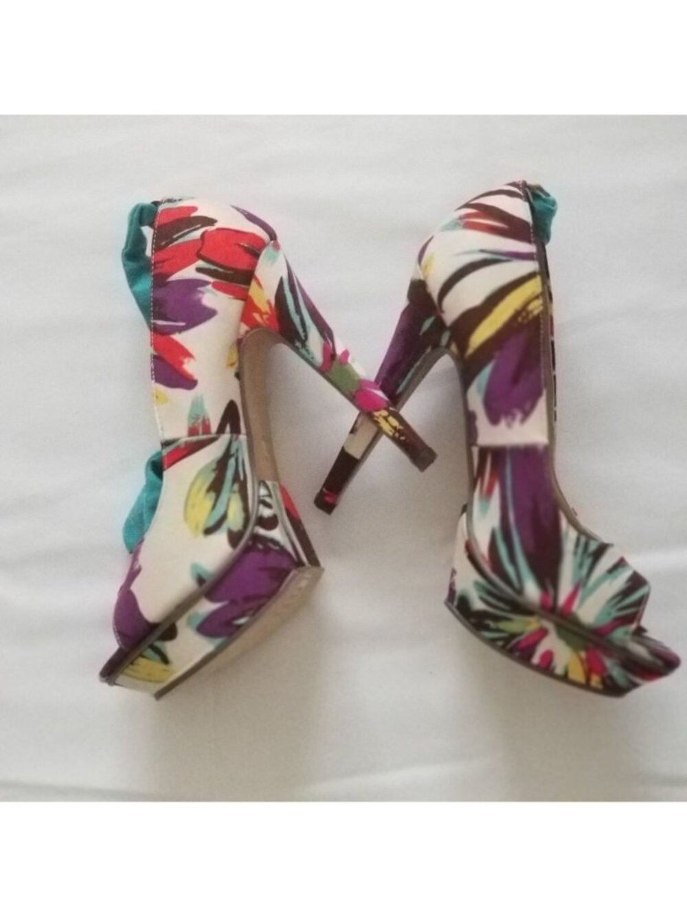 Michael Antonio Floral Kaula Removable Ankle Strap Peep Toe High Heels Size 9 - Picture 9 of 15
